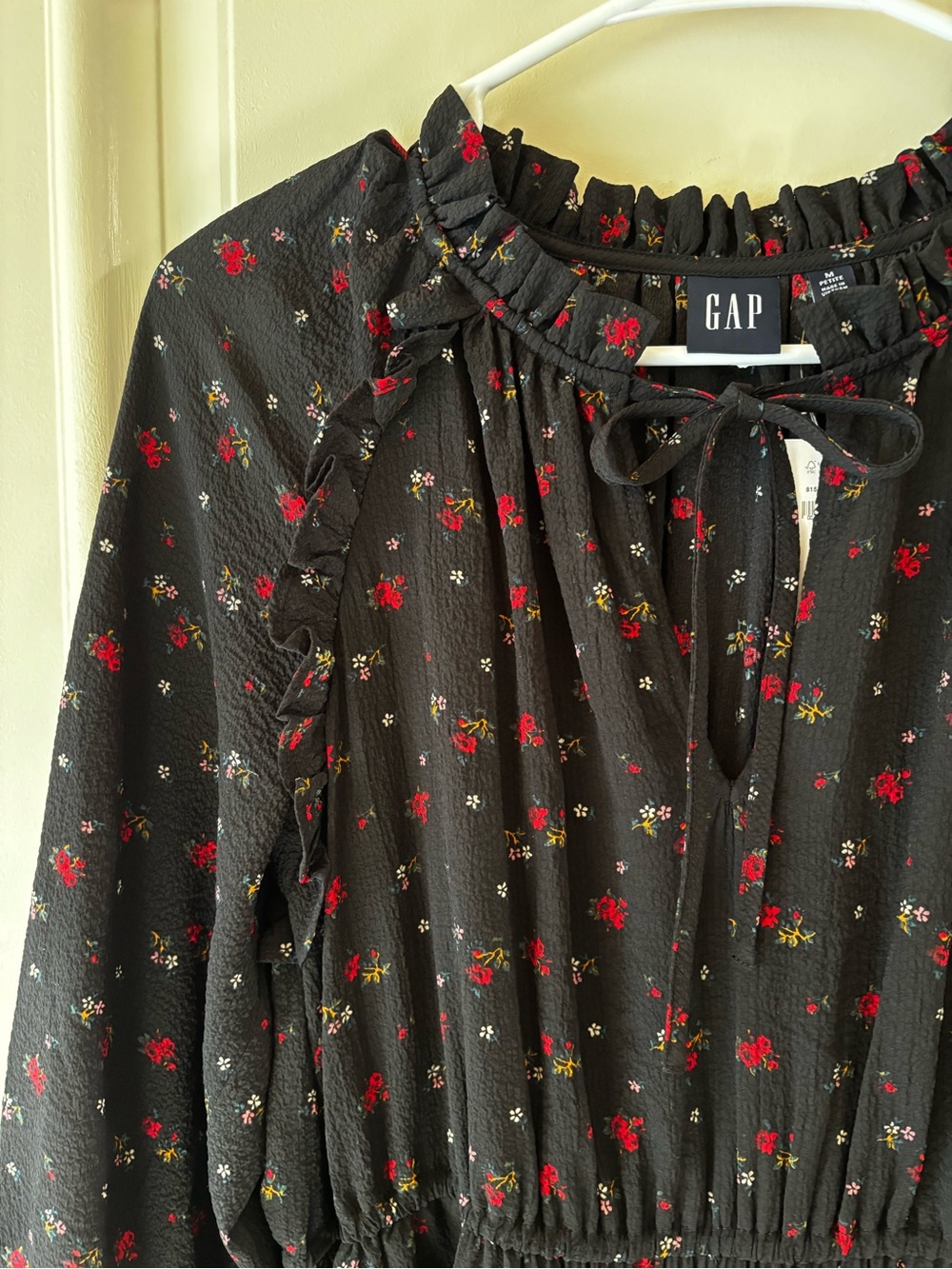 GAP Black Floral Tie-Front Ruffle Dress Size Medium